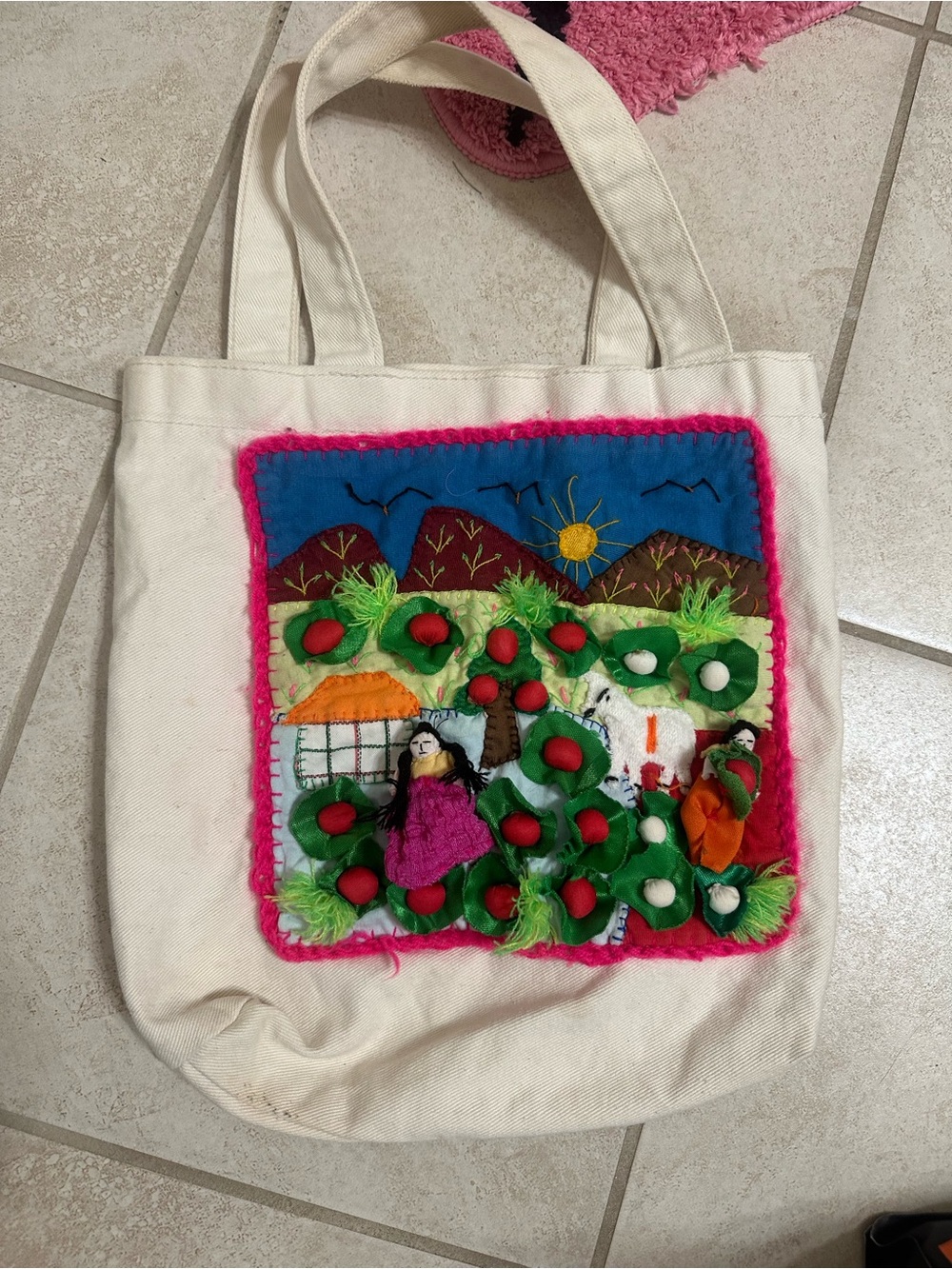 handmade Peruvian arpillera canvas tote